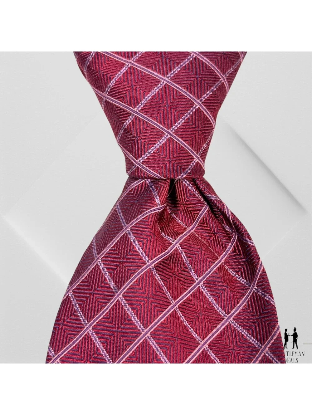 Thomas Pink Men's Necktie Red Purple Checks 100% Silk Classic Silk  60x3.3/4